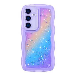 lot 28922 image: ZTOFERA for Samsung Galaxy S24 FE 5G Case 6.7,Cute Curly Wave Case with Glitter Rainbow Star,Clear Shiny Bling Soft TPU Shockproof Phone Protective Cover for Galaxy S24 FE-Rainbow Purple