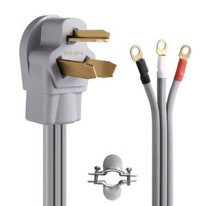 lot 28928 image: FiiMan 10 AWG 3 Prong Dryer Cord SRDT, 30 Amp 7500W Rated, NEMA 10-30P to 3-Wire Appliance Cord with Three Ring Terminals, Dryer Plug 3 Prong, Gray (4 FT)