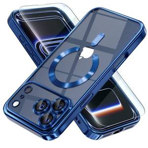 lot 28932 image: Misea Magnetic for iPhone 17 Pro Max Case Compatible with MagSafe Never Yellowing Military Grade Drop Protection Full Camera Lens Protector Plating Soft Clear Phone Case for Women, Deep Blue