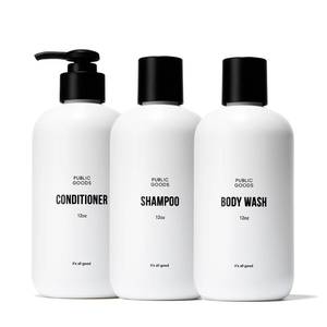 lot 28936 image: Public Goods Shower Essentials for Men and Women  Natural Shampoo, Conditioner & Body Wash  Made with Organic Essential Oils  Sulfate & Paraben Free  Vegan Friendly  12 Fl Oz Bottles