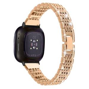 lot 28942 image: Mtozon Metal Bands Compatible with Fitbit Sense 2SenseVersa 4Versa 3, Replacement Rhinestone Bling Wristband for Women, Rose Gold