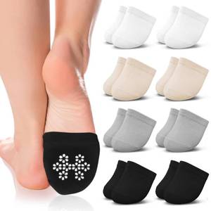 lot 28960 image: Jinnys Shoppe 7 Pairs Womens No Show Half Socks Seamless Non-Slip Invisible Grip Liners Toe Topper Covers for Mules Clogs (US, Alpha, One Size, Regular, Short, 2 White, 2 Tan, 1 Gray, 2 Black)