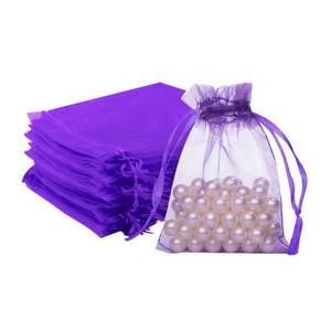 lot 28973 image: FUNFERY 100 Pcs Purple Organza Bags 3x4 in, Small Mesh Drawstring Gift Bags for Sachet, Jewelry, Candy, Wedding Favor, Easter Day