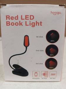 lot 28975 image: Hooga Red LED Book Light with 3 Brightness Levels (Charging Cord Not Included)