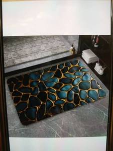 lot 28987 image: Diatomaceous Earth Bath Mat Blue and Gold Stones 20 x 31in