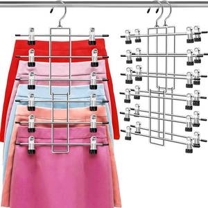 lot 29004 image: Pants Hangers with Clips,Space Saving Hanging Closet Organizer-6 Tiers Skirt Hangers with 360° Swivel Hook,Closet Organizer-Clothes Hangers- College Dorm Essentials Apartment Essentials-2 Pack