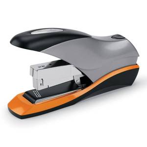lot 39238 image: Swingline Stapler, Full Strip, 70 Sheet Capacity, Optima 70, Jam Free, Reduced Effort, Soft Grip, Metal, Silver, Black and Orange (87870)