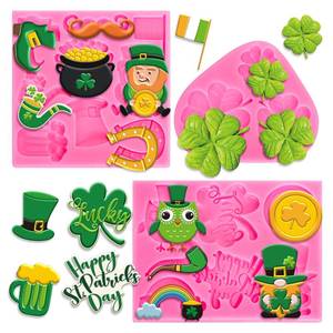 lot 39242 image: Whaline 3Pcs St. Patricks Day Fondant Molds Shamrock Hat 3D Silicone Moulds Leprechauns Gnome Shoes Clover Shoes Pattern Resin Mold Cupcake Cookie Baking Decorating Mould for Irish Holiday DIY Candy