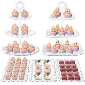 lot 54229 image: Kootek Dessert Cupcake Stand, 5pcs Dessert Table Display Set, 3 Tiered Cup Cake Holder Tower Stand Riser& Cookie Serving Trays for Wedding, Tea Party, Birthday, Baby Shower