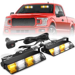 lot 55467 image: HLauto 2002L Emergency Dash Strobe Lights Amber White Safety Lights, Flashing Warning Hazard Windshield Visor Traffic Light Bars for Trucks, Construction Vehicles (2x8.5 inch, 48LED)
