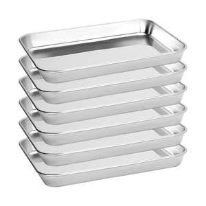lot 55468 image: BIEAMA 6 Pack Stainless Steel Baking Sheet Pans, 9 L x 7 W x 1 H Cookie Sheets for Toaster Oven, Rust-Resistant, Dishwasher Safe