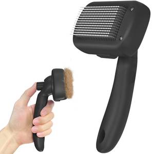 lot 55470 image: Dipoo Self Cleaning Shedding Brush - Skin Friendly Grooming Tool for Dogs, Cats, and Puppies, Deshedding and Hair Removal for Long and Short Haired Pets, Black