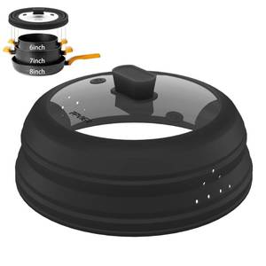lot 55474 image: Microwave Splatter Cover, Collapsible Silicone Microwave Plate Cover with Glass for Food Splatter Guard Lid 9 inch Black