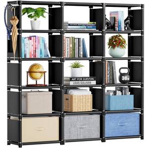 lot 55476 image: Mavivegue Bookshelf,15 Cube Storage Organizer,Book Shelf Organizer,Tall Bookcase Shelf,Book CasesShelves,Black Cube Shelf,Cubbies Closet Storage Shelves for Bedroom,Living Room,Home,Office
