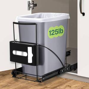 lot 55478 image: Spaces Tools Pull Out Trash Can Under Cabinet Shelf - Under Sink Trash Can Pull Out Slider for 30-40 Quart Cans Up to 125 lb - Cabinet Trash Can Pull Out Kit wGarbage Bag Holder - (Can Not Included)