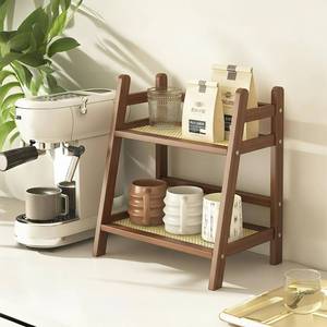 lot 55479 image: D-werack Narrow Mug Holder Countertop, 2 Tier Tea and Coffee Bar Station Organizer, Bamboo Matcha Stand, Cup Display Shelf, Condiment Storage Rack for Kitchen Counter Cabinet, Brown