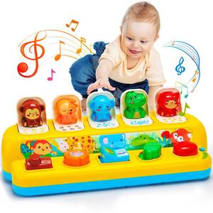 lot 55485 image: Interactive Pop up Animal Toys with Music & Light, Montessori Cause and Effect Toys for 1 Year Old Boy Girl Early Learning Musical Baby Toy 9-12-18 Months STEM Toddler Toy Age 1-2 Gift for Infant