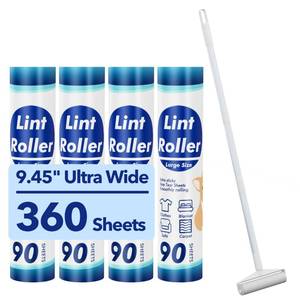 lot 55486 image: Large Lint Rollers for Carpet, 9.45 Sticky Rollers for Floor with 360 Sheets, Extendable Long Handle Sticky Mop for Cleaning Couch, Curtains, Cars, Clothing, and Pet Hair