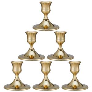 lot 55490 image: Taper Candle Stick Holder, 6PCS Brass Gold Candle Holders for Candlesticks, Vintage Metal Candlestick Holders for Dinner Room Table Centerpiece or Mantel Wedding Party Decor (6, Gold)