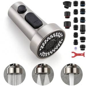 lot 55493 image: TIORIY Pull Down Spray Head Replacement - for Kitchen Faucet Sprayer Head with 15 Adapters, 3 Function Pull Out Faucet Spray Nozzle, Brushed Nickel