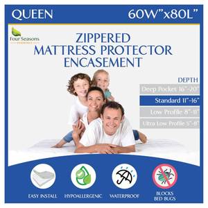 lot 55495 image: Queen Size Mattress Protector Bedbug Waterproof Zippered Cover Hypoallergenic Premium Quality Encasement White