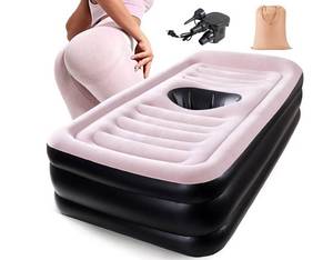 lot 63879 image: New Upgraded BBL Bed with Hole-Inflatable BBL Bed After Surgery,Brazilian Butt Lift Surgery Recovery Mattress with Carrying Bag. Waterproof Plant Velvet Touch Sleep-Black Pink(19.716.14In)