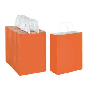 lot 63882 image: Oikss 100 Pack 10x5x13 Orange Kraft Paper Bags with Handles Bulk for Birthday Party Favors Grocery Retail Shopping Business Goody Recycled Craft Gift Bags (Large Size, 100 Count)