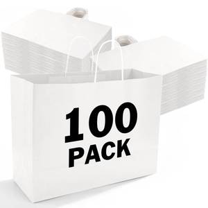 lot 63885 image: XPCARE 100Pcs 16x6x12 Inches Large Paper Bags with Handles Kraft Paper Bag Gift Bags with Handles Shopping White Paper Bag for Business Merchandise Wedding Party Favors