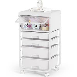 lot 63891 image: SYKIARIOL Utility-Rolling-Storage-Drawer-Craft-Cart-Organizers with 4 Drawers & Dust-proof Door for Kid Craft Art Room,Bedroom,Home Office, Craft Drawer cart, Classic White