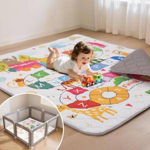 lot 63915 image: Duwenem Baby Play Mat for Floor,71x59 Inch Soft Padding Crawling Mat, Foldable and Machine Washable, Thick for Babies & Toddlers,Animal School