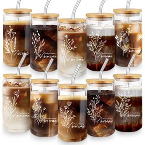 lot 63917 image: Blushtier Employee Appreciation Gifts Bulk Inspirational Thank You Gifts 16 oz Glass Cups with Lids Straws Favors for Valentines Day Coworker Staff Team(Classic Color,10 Pcs)