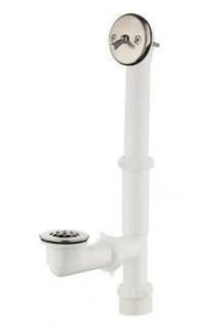 lot 23648 image: Everbilt Trip Lever 1-12 in. White Poly Pipe Bath Waste and Overflow Drain in Brushed Nickel