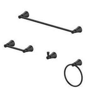 lot 23649 image: Glacier Bay Melina 4-Piece Bath Hardware Set with 24 in. Towel Bar, TP Holder, Towel Ring and Robe Hook in Matte Black