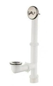 lot 23650 image: Everbilt Trip Lever 1-12 in. White Poly Pipe Bath Waste and Overflow Drain in Brushed Nickel