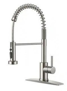 lot 23652 image: androme Single-Handle Pull Down Sprayer Coil Spring Gooseneck Kitchen Faucet with Deckplate Stainless Steel in Brushed Nickel