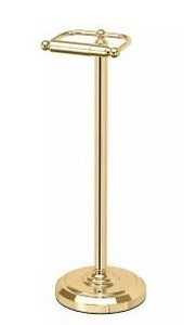 lot 23657 image: Gatco 22 inch Standing Toilet Tissue Holder, Polished Brass