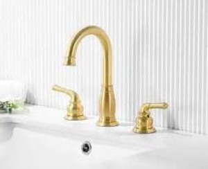 lot 23659 image: Phiestina Brushed Gold Widespread Bathroom Faucet 3-Hole 8 in. 2-Handle with Valve and Metal Pop-Up Drain Assembly