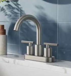 lot 23661 image: androme 4 in. Center set Double Handle Gooseneck Bathroom Faucet with Pop-Up Drain in Brushed Nickel