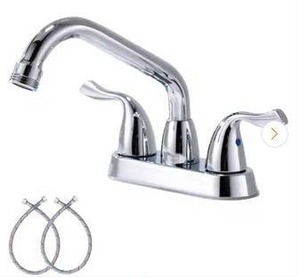 lot 23683 image: Phiestina Single-Handle Chrome Centerset 4 n. Utility Sink Laundry Faucet, with Rotatable Swivel Spout and Threaded End