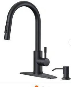 lot 23748 image: Matte Black Kitchen Faucet with Soap Dispenser