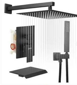 lot 23767 image: COBBE Modern Matte Black Square Rainfall Shower Head Set- Retail $223