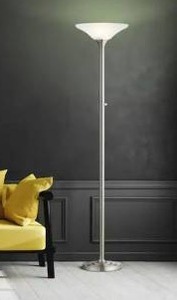 lot 23816 image: ARTIVA Classic Coordinates, 71 in. LED Torchiere Floor Lamp with Hammered Glass Shades, Brushed Steel, Dimmable