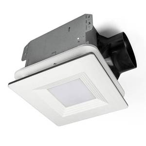 lot 23819 image: Hampton Bay 160 CFM Ceiling Mount Room Side Installation Bathroom Exhaust Fan with Adjustable LED Lighting and Night Light  White with Satin Nickel