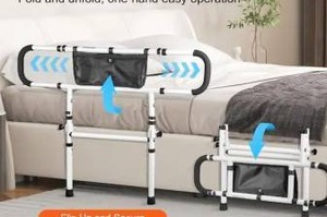 lot 23821 image: VEVOR Bed Assist Rail 180 Degree Foldable 450 lbs. Loading Bed Side Rails with 4-Level Handle
