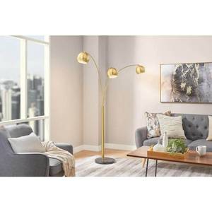 lot 23832 image: Caldwell 74.5 in. 3-Light Gold Arc Floor Lamp with Metal Shades and Black Marble Base