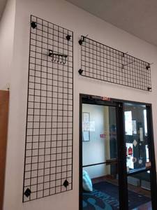 lot 66494 image: Set of 2 Black Metal Grid Wall Display Panel with Hooks (1 is 2 Wide x 7 Long, 1 is 2 Wide x 6 Long)