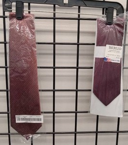 lot 66564 image: APPEARS NEW - USA Made Burgundy Striped Clip-On Tie S0302D and Edwards Burgundy Tie