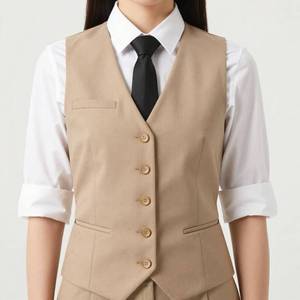 lot 66420 image: APPEARS NEW - Womens UniformWorks Professional Tan Service Vest (Size Medium) Set of 3