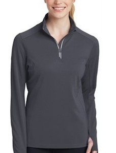 lot 66744 image: Sport-Tek Ladies Gray Quarter-Zip Pullover with Thumb Holes (Size Medium)