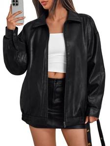 lot 54069 image: Trendy Queen Womens Leather Jacket, Oversized Going Out & Everyday Statement Piece, Bomber Jacktes Moto Coat Black M - Retail $33
